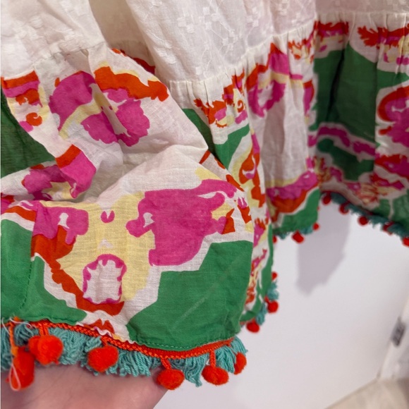 Embroidered Cream and Green Mini Dress - Picture 5 of 7